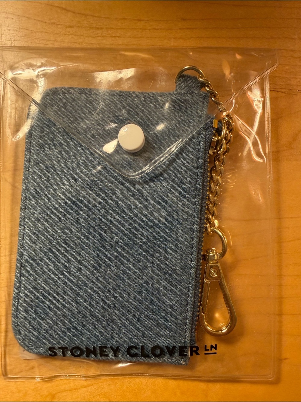 Stoney Clover Lane Denim Blue Key & Card Holder with Gold Chain